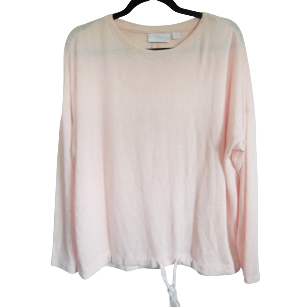 Belle Beach Kim Gravel Womens‎ Top M Pink LS Oversz Drawstring Hem Casual NEW